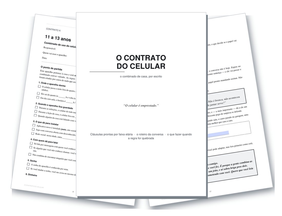 As três versões do contrato e as páginas internas do material